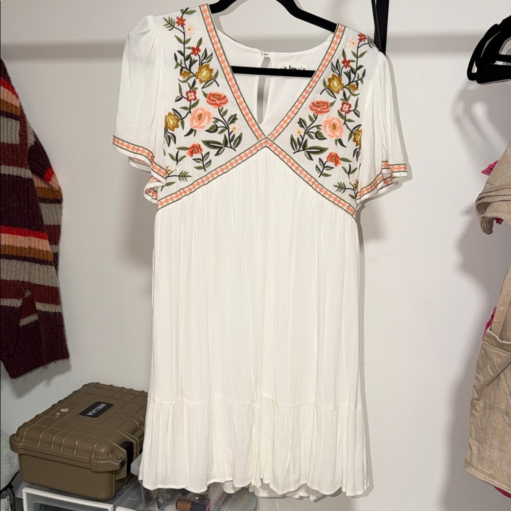 Floral Embroidered White Dress